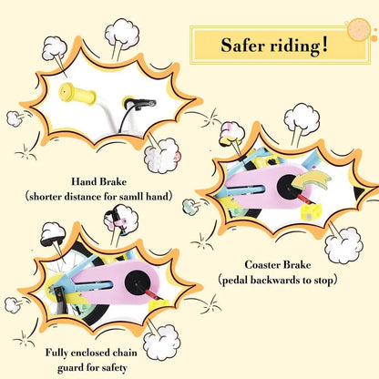 Girls Bike for 3 4 5 Years Children, 14 Inch Toddler Bicycle with Training Wheels, Doll Seat, Basket, Handbrake for Girls amp Bo