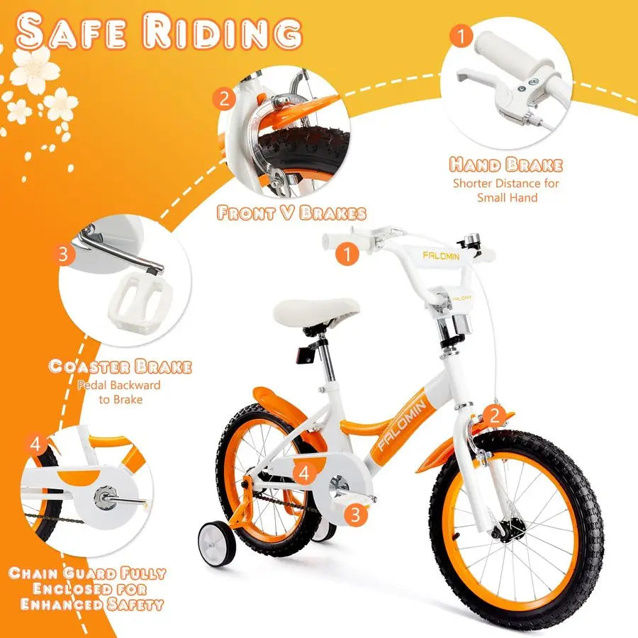 16 18 Inch Childrens Bike for Toddlers Kids Ages 39, Safe NonSlip Tires, Removable Training Wheels, Coaster Brake, Easy Assembly
